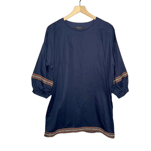 Vintage Salon Made in Korea Embroidered Ribbon Trim Puff Sleeve Dress in Blue L - Picture 1 of 6